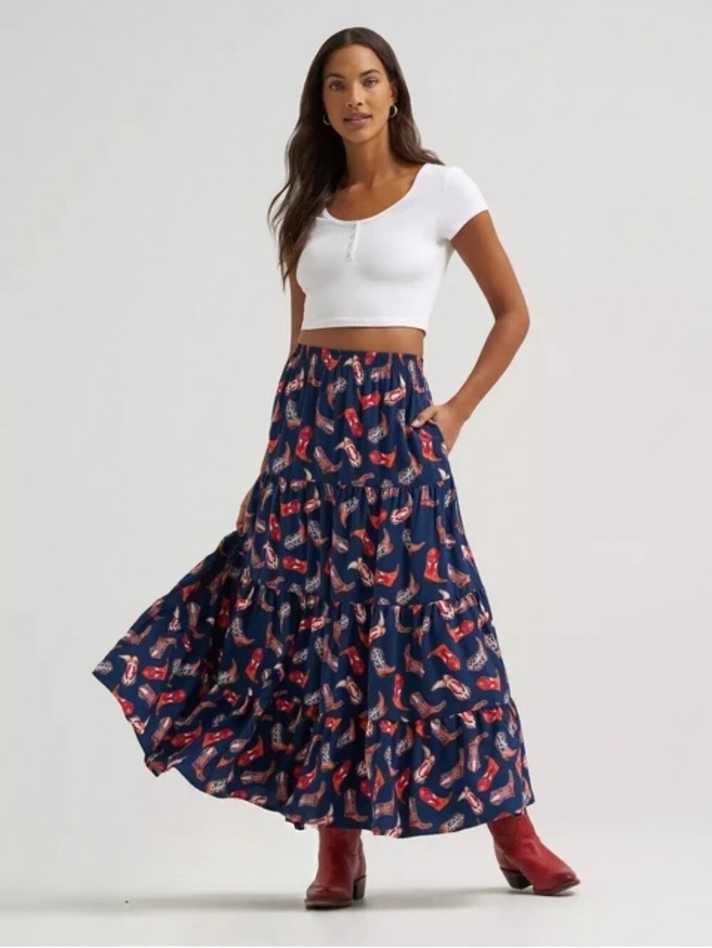 NWT Wrangler MAXINE Cowgirl Boot Print Maxi Skirt SMALL - Picture 2 of 14
